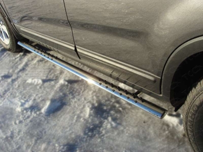 Пороги труба овальная с проступью 75х42 мм ТСС для Kia Sorento 2012-2020