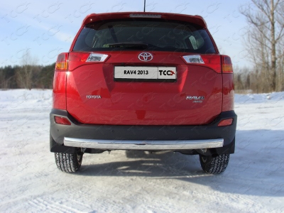 Защита заднего бампера овальная 75х42 мм ТСС для Toyota RAV4 2013-2015