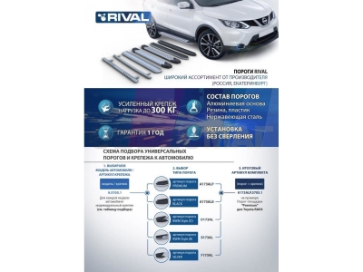 Пороги алюминиевые Rival BMW-Style для Нива ВАЗ 2121 1973-2021
